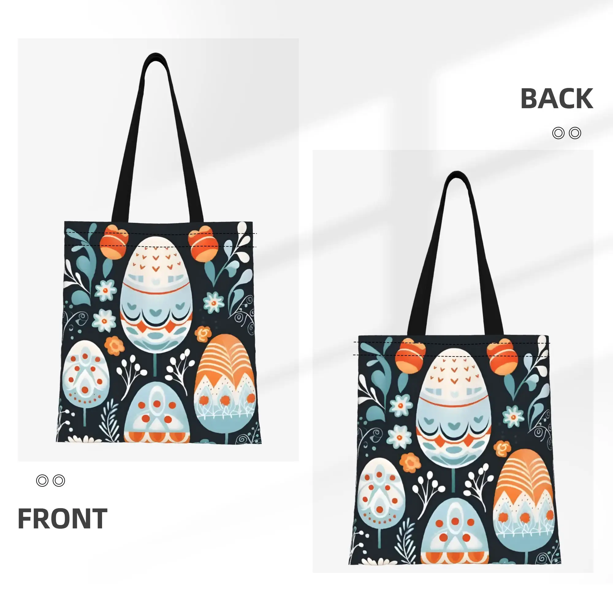 1PC Colored Eggs Canvas Tote Bag Easter Bunny Vibes Handbag Outdoor Handbag Trendy Tote
