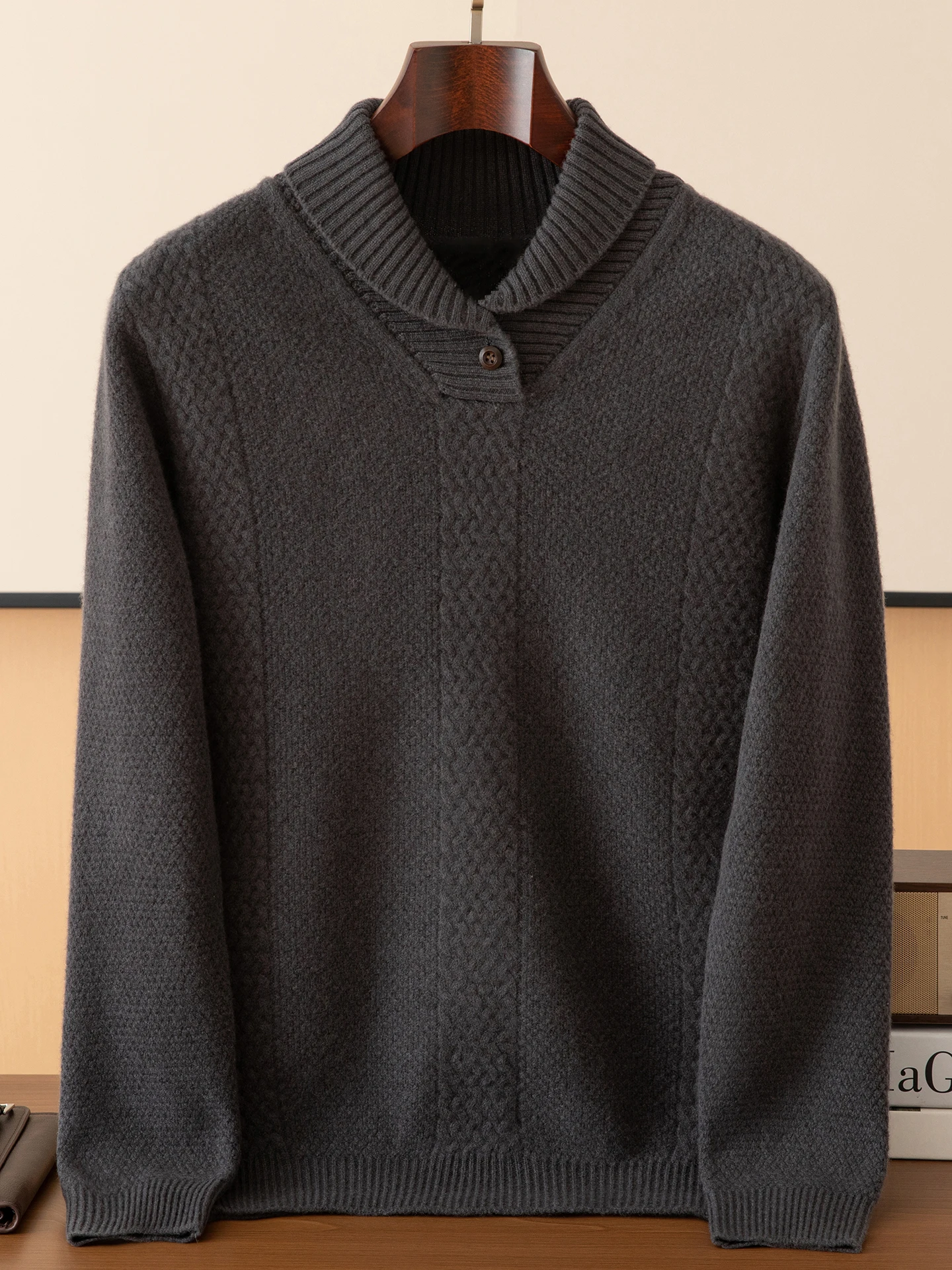 Sweter Wol Merino 100% Pria Model Terbaru Musim Gugur Musim Dingin Rajutan Pullover Kasual Lengan Panjang Pakaian Atasan Tebal Jumper Kasmir