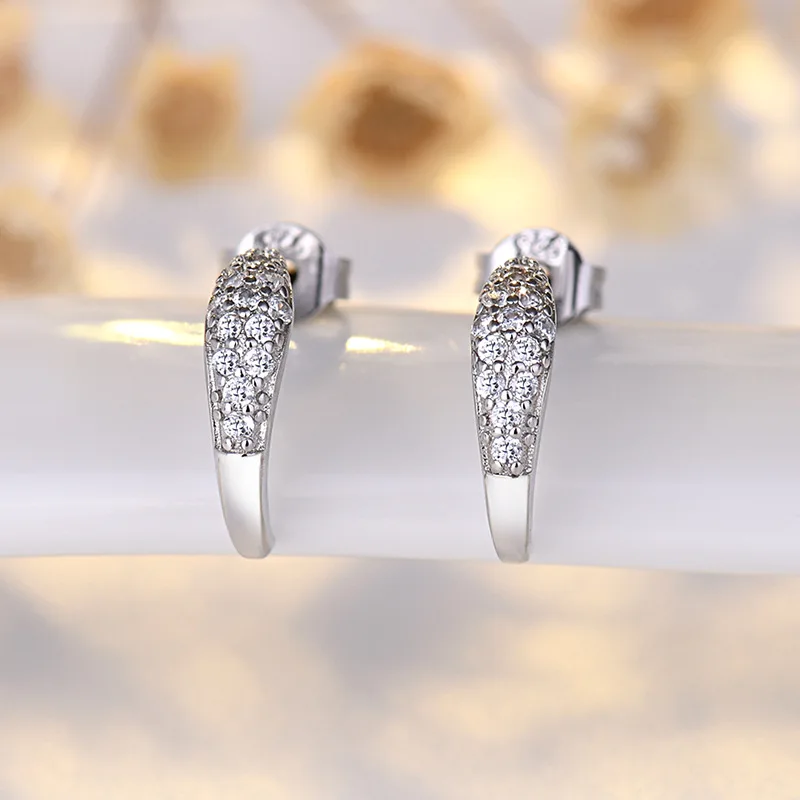 Luxurious  Fashion Stainless Steel C-shaped Rhinestone Earrings For Women  Puncture Jewelry Party Gift