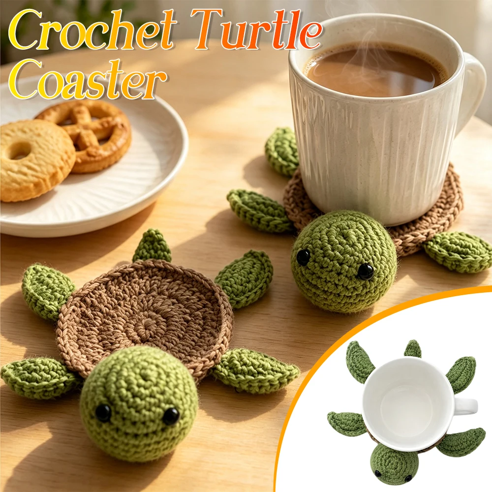 Handmade Crochet Turtle Coaster, Fun Animal Mug Rug, Creative Knitting Housewarming Gift, Home Decor, Gift for Daughter, Mom