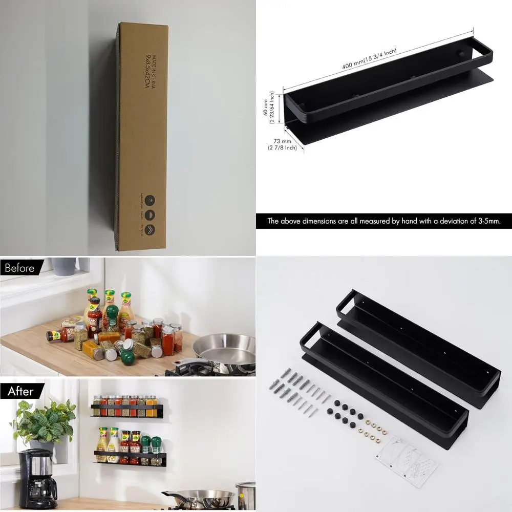 

Алюминий 16, настенная полка для специй, 2 шт., черный анодированный, кухонный органайзер для приправ