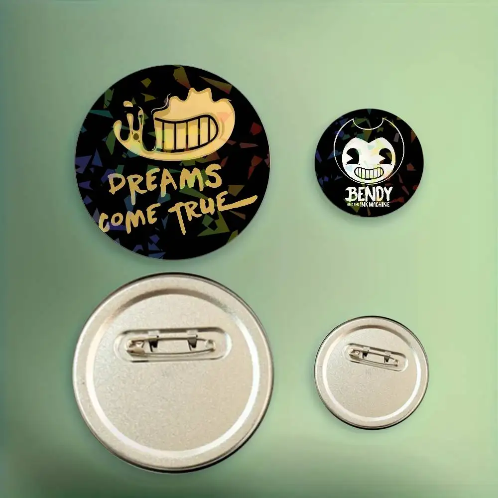 Hot Video Game B-bendys   Badge fragmentation laser Game Figure Soft Button Pins Handmade Cartoon Round Brooch Bag
