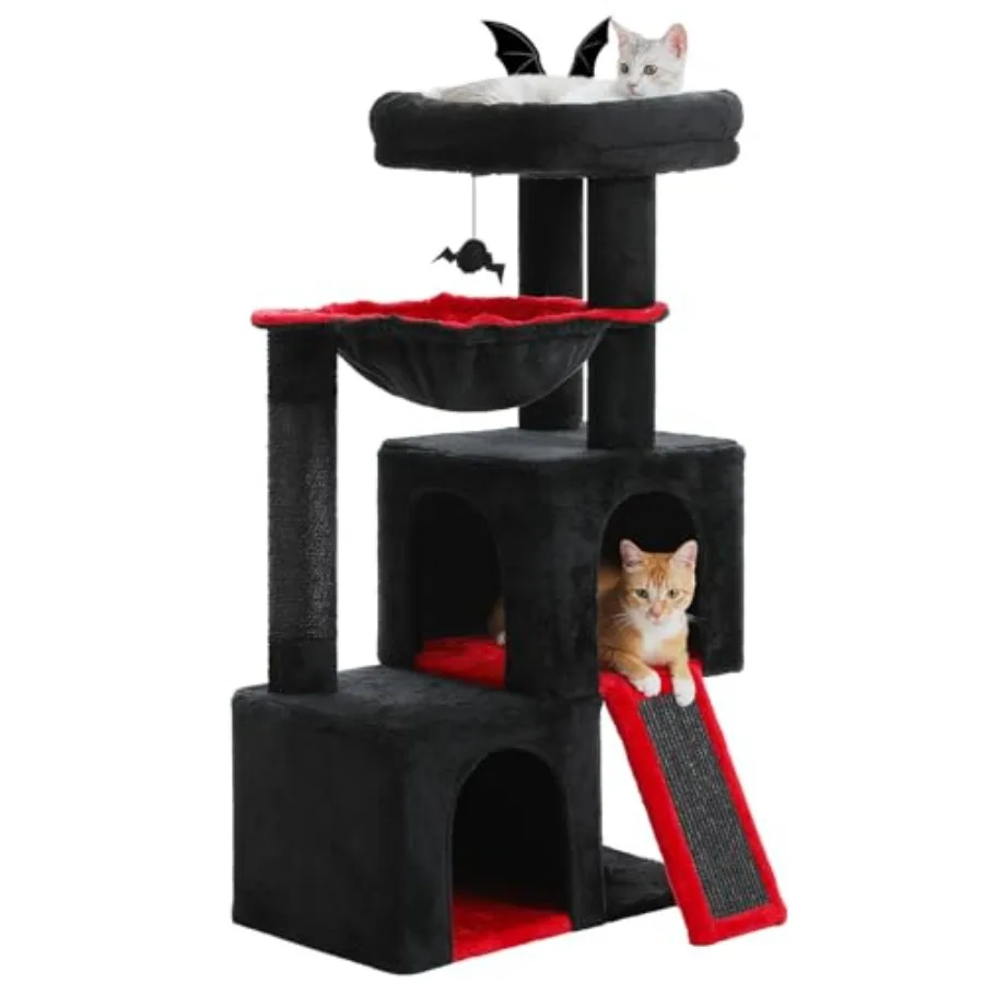 

Large Cat Tree 41 Inches Gothic Cat Tower with 2 Spacious Condos for Indoor Cats Large Black Cat House with Comfy Hammock Padde