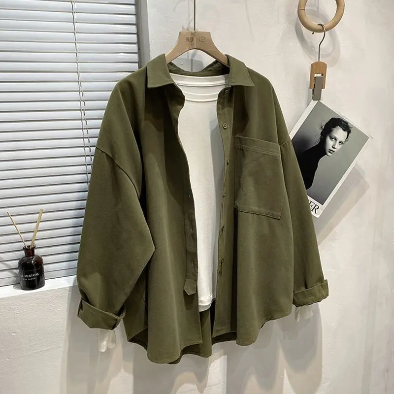 

Мужская повседневная рубашка свободного кроя с длинным рукавом, большого размера, осенне-зимняя, из полиэстера, для пар, в стиле оверсайз