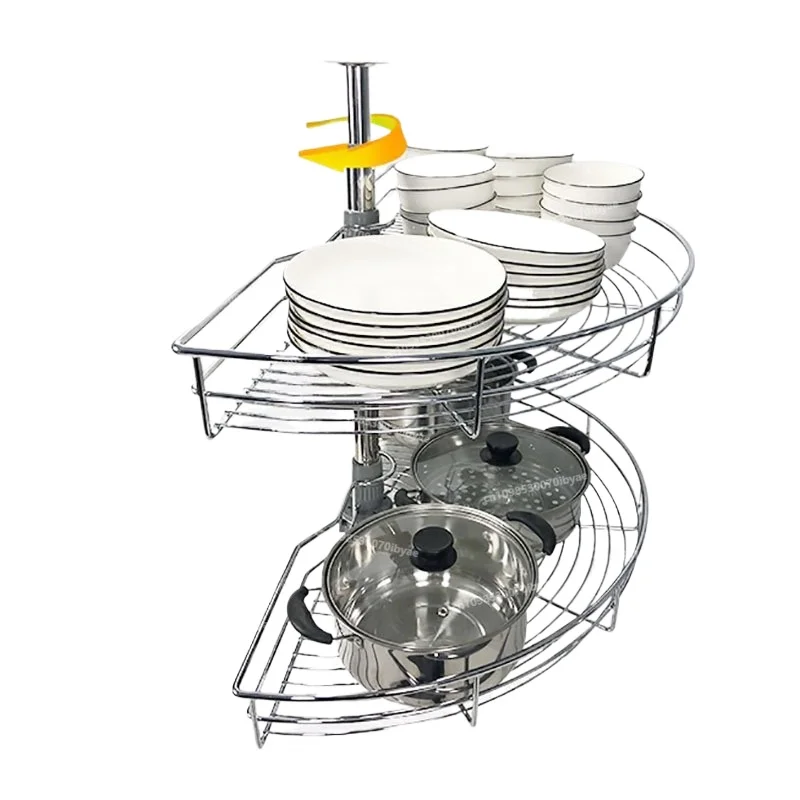 For Cabinets Corner Pull Basket 180 Degrees Kitchen 270 Degrees 360 Turn Basket Rotating Double Shelf