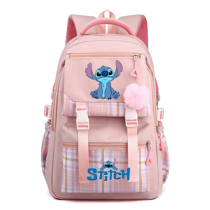 

Disney Lilo Stitch Backpack Waterproof Women Female Travel Bag Plaid Backpacks Schoolbag for Teenage Girls Bookbag Mochilas