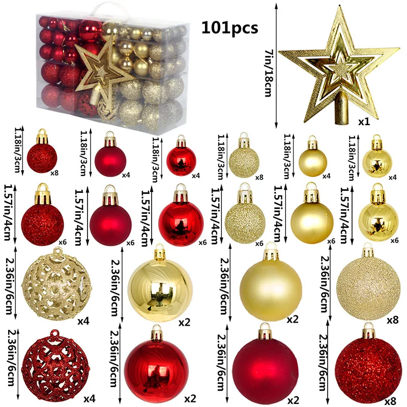 

2025 101pcs/set New Decor Christmas Ball Tree Ornaments Bright Matte Hollow Ball with Transparent Plastic Sphere & Foam Balls