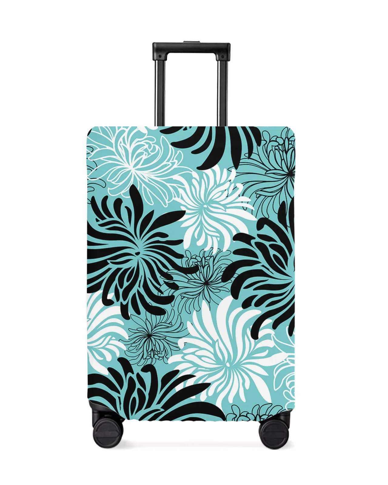 Water Green Chrysanthemum Black And White Retro Travel Luggage Cover Elastic Baggage Cover Suitcase Dust Case Travel Accessories