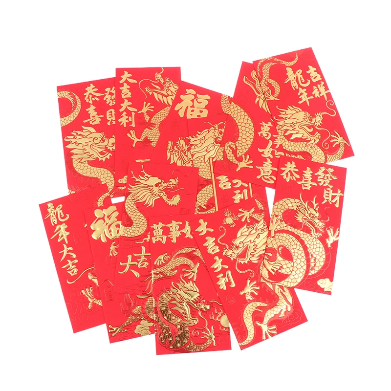6Pcs Chinese Long Red Envelopes Dragon Hongbao Lucky Money Gift Envelope Red Packet New Year Blessing 2024 Year Of The Dragon