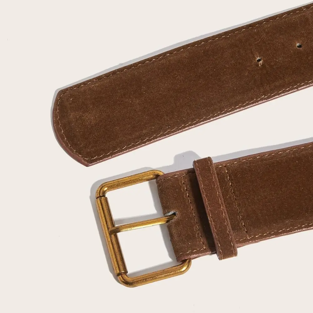 Women Luxury Design Suede Leather Wide Belt Casual Versatile Business Waist Strap Trendy Pin Buckle Waistband image 6