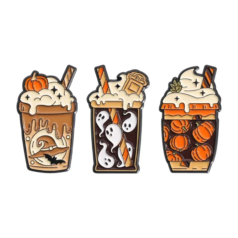 

Halloween Ghost Pumpkin Enamel Pins Creative Boo Witch Beer Ice Cream Cup Bottle Brooches Backpack Lapel Badge Punk Accessories