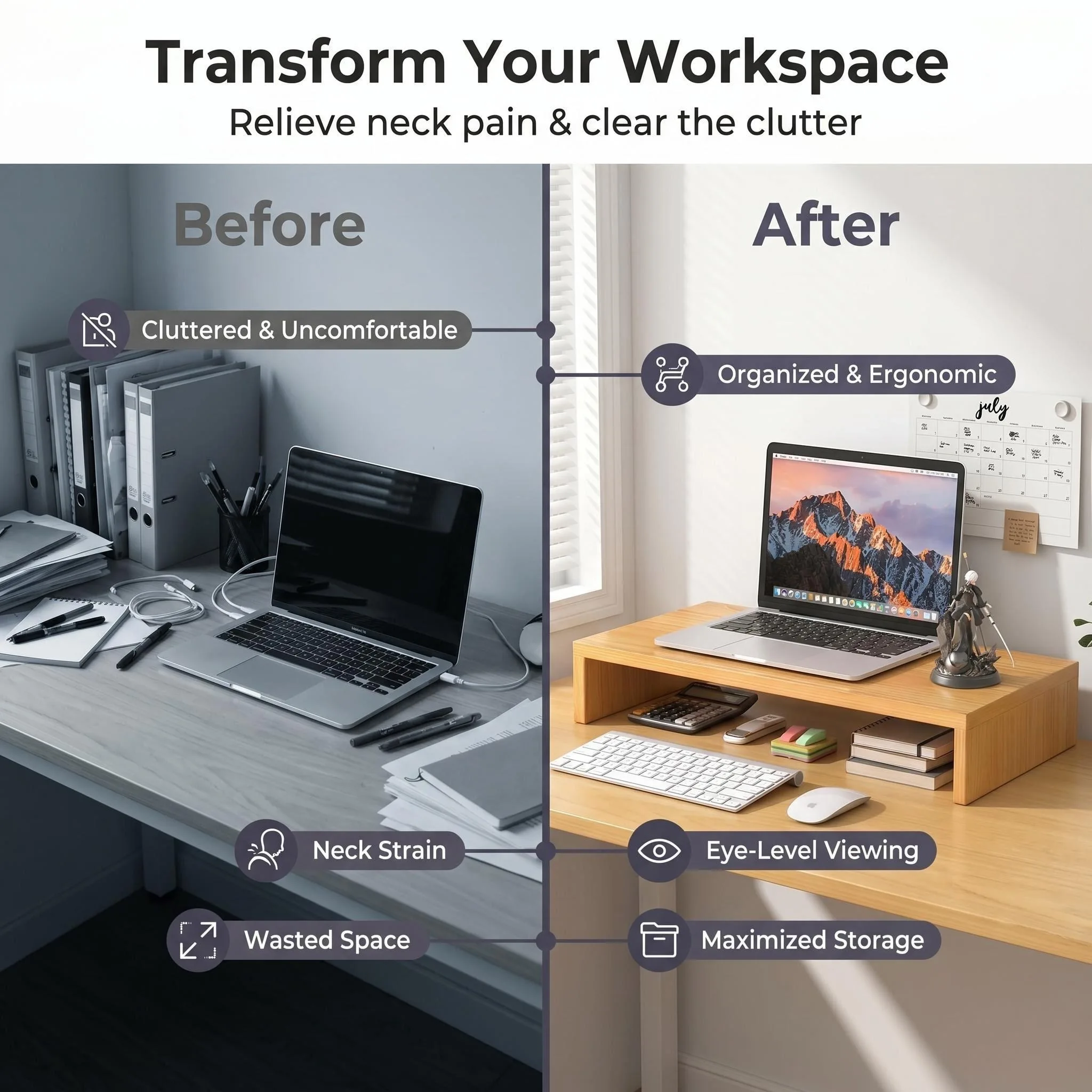 Elevated Laptop Stand Desktop Monitor Base Office Storage Rack Box Height Increasing Desk Organizer