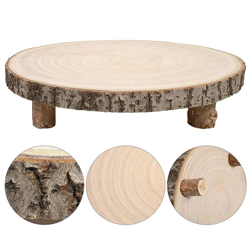 WORTHOWN-2 قطعة حامل كعكة خشبي مقاس 11 بوصة، قاعدة كب كيك خشبية مستديرة، شريحة خشب بولونيا مع أرجل، حامل كعكة ريفي خشبي #6