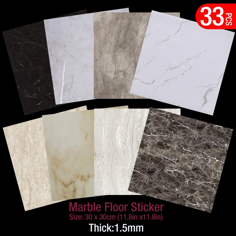 

33pcs Wall Sticker Thick Self Adhesive Tiles Floor Stickers Marble Bathroom Ground waterproof Wallpapers Bedroom Furniture Room