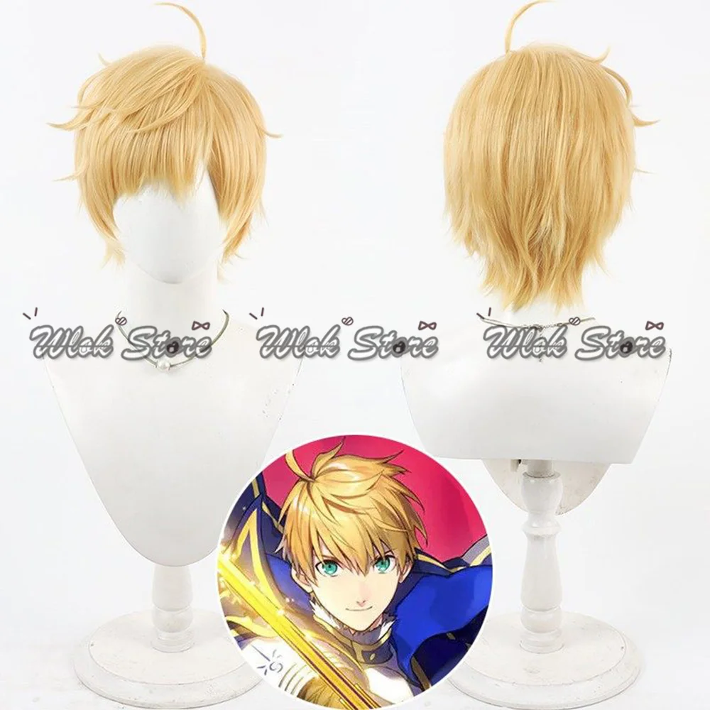 FGO Fate Saber Knight Of Sky Sliver Arthur Pendragon Cosplay Wig Blonde Men Halloween Party Heat Resistant Short Golden Hair