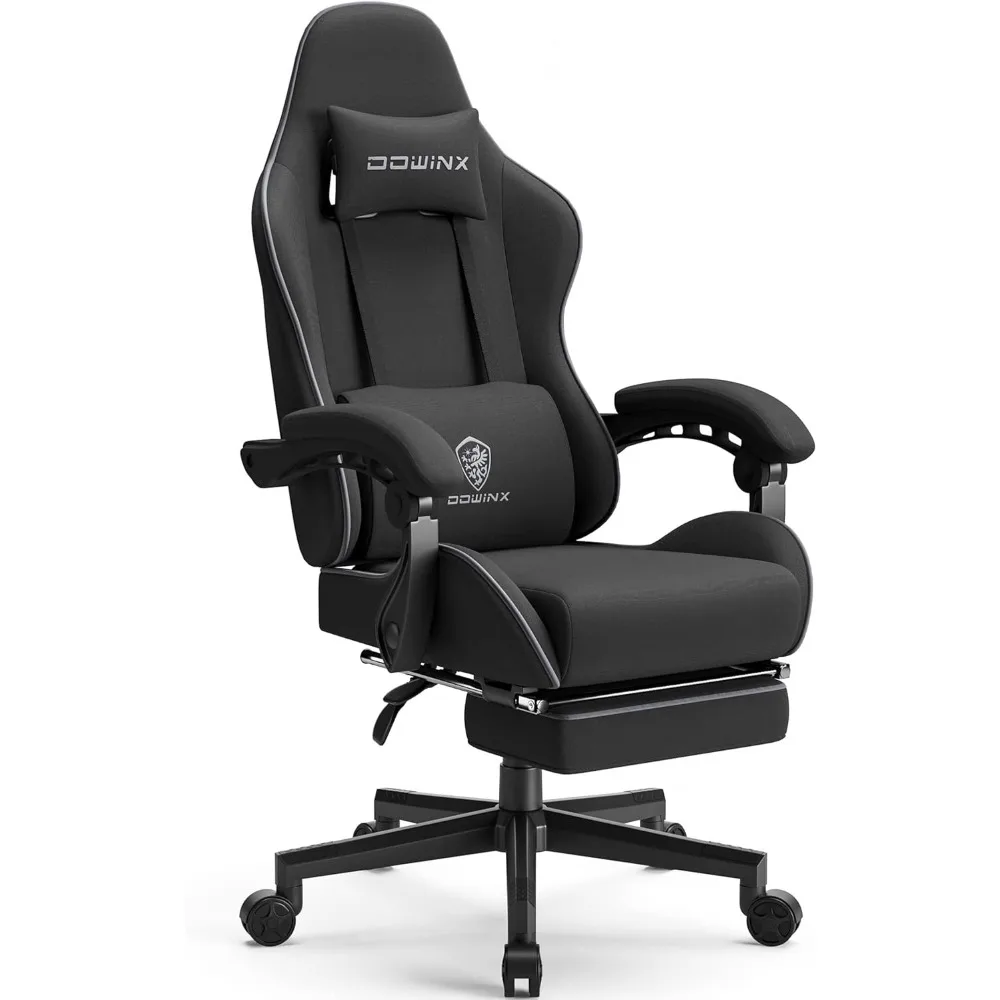 

Gaming Chair Fabric with Pocket Spring Cushion, Massage GameChair Cloth with Headrest, Ergonomic Computer Chair with Footrest