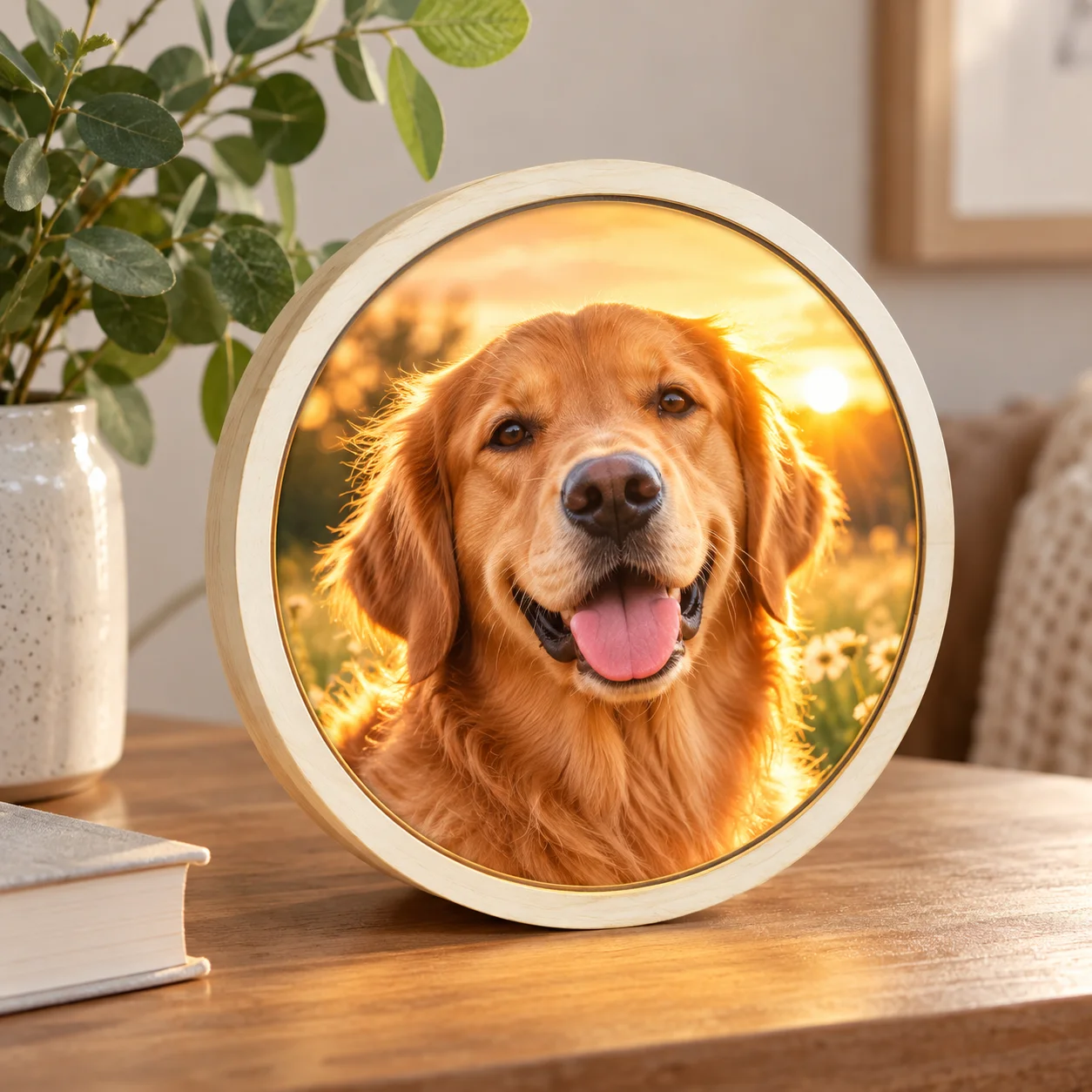 Custom Lighted Photo Frame Personalized LED Shadow Box Round Table Lamp 20cm Wooden Night Light Decor for Bedroom Home New Gift