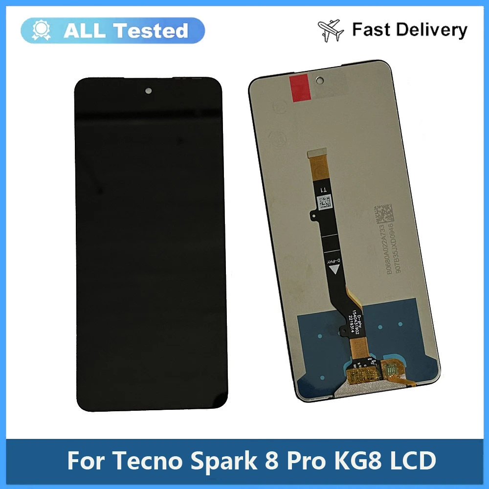 100% Tested Black 6.8 inch For Tecno Spark 8 Pro KG8 Full LCD Display Touch Screen Digitizer Assembly Panel Replacement parts