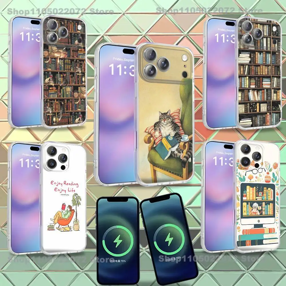 

Read Books illustration Phone Case For iPhone 16,14,11,17,13,15,12,Air,Plus,Pro,Max,E,Mini Frosted for MagSafe Magnetic Wireless