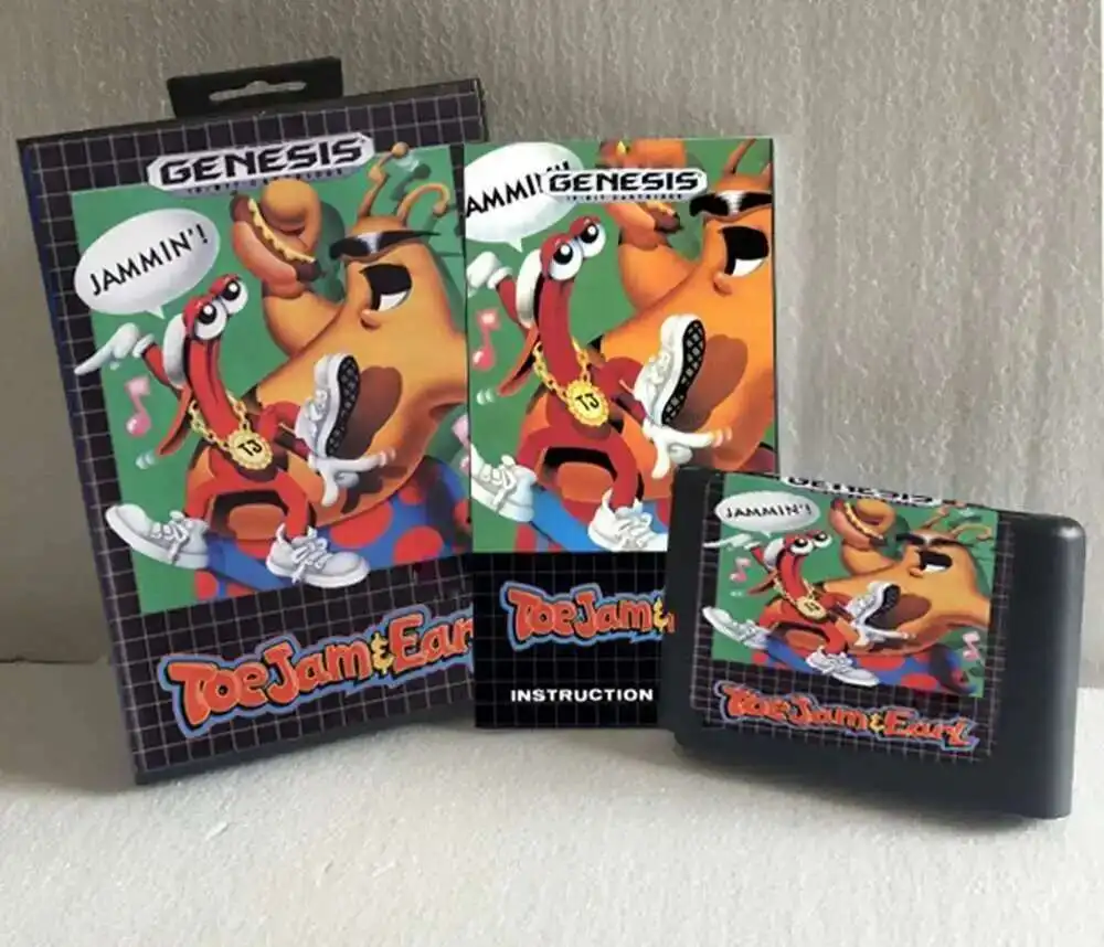 Toe Jam Earl con caja de EE. UU. Y libro Manual, tarjeta de juego MD de 16 bits para consolas Sega MegaDrive Genesis, gran oferta
