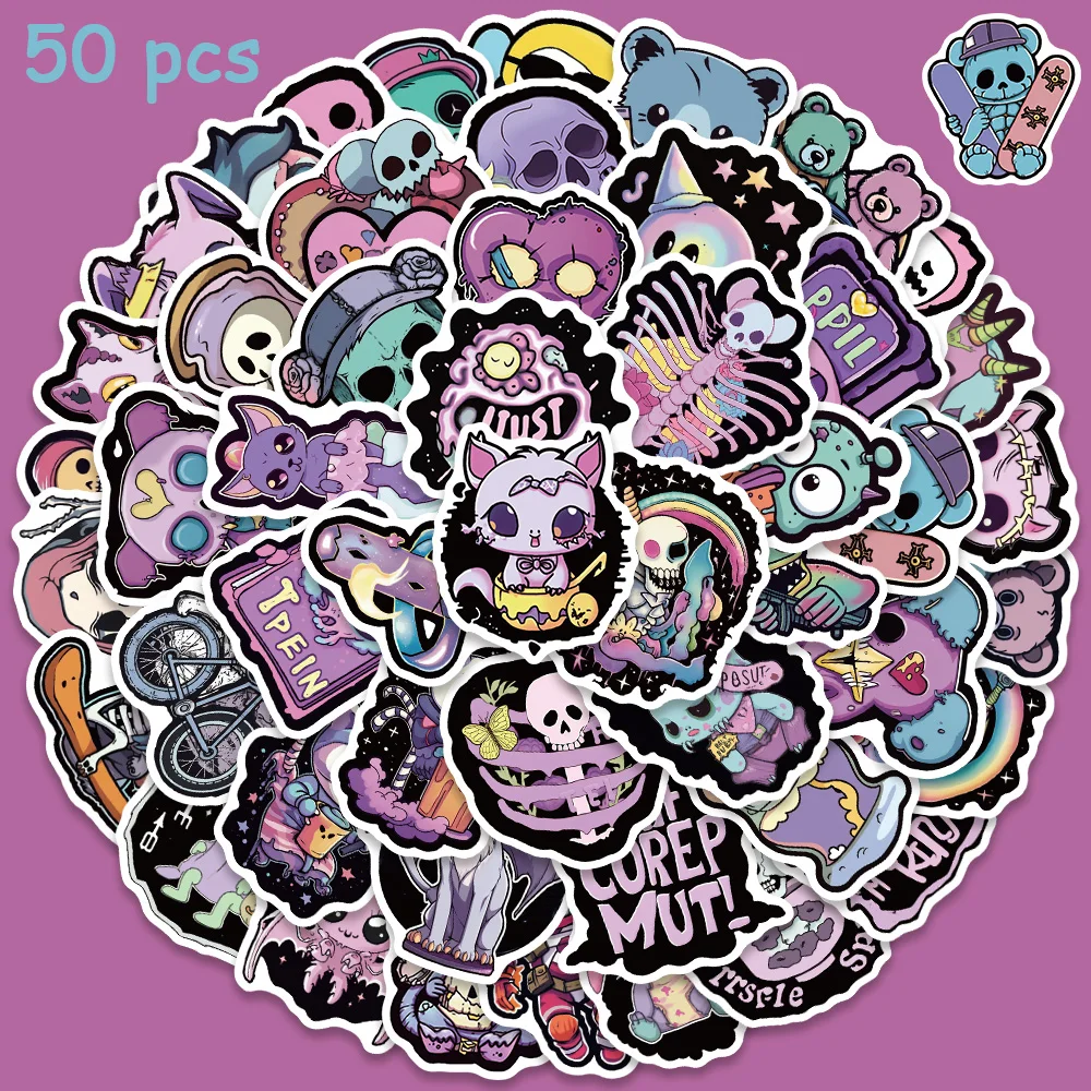 

50pcs Dark Gothic Style Stickers Funny Cartoon Decals For Kids Laptop Guitar Skateboard Computer Stationery Phone Stickers