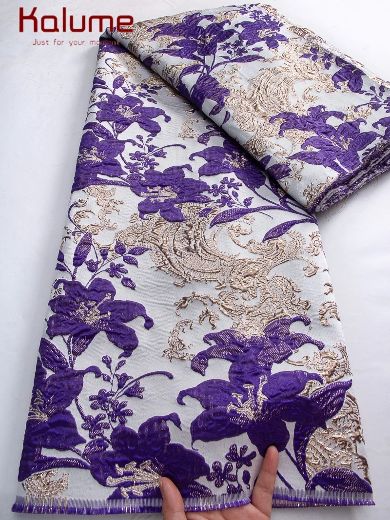 Kalume 2025 Tulle Gilding Jacquard Fabric African Jacquard Lace Fabric High Quality For Sew Party Wedding Dress 5Yards F4329
