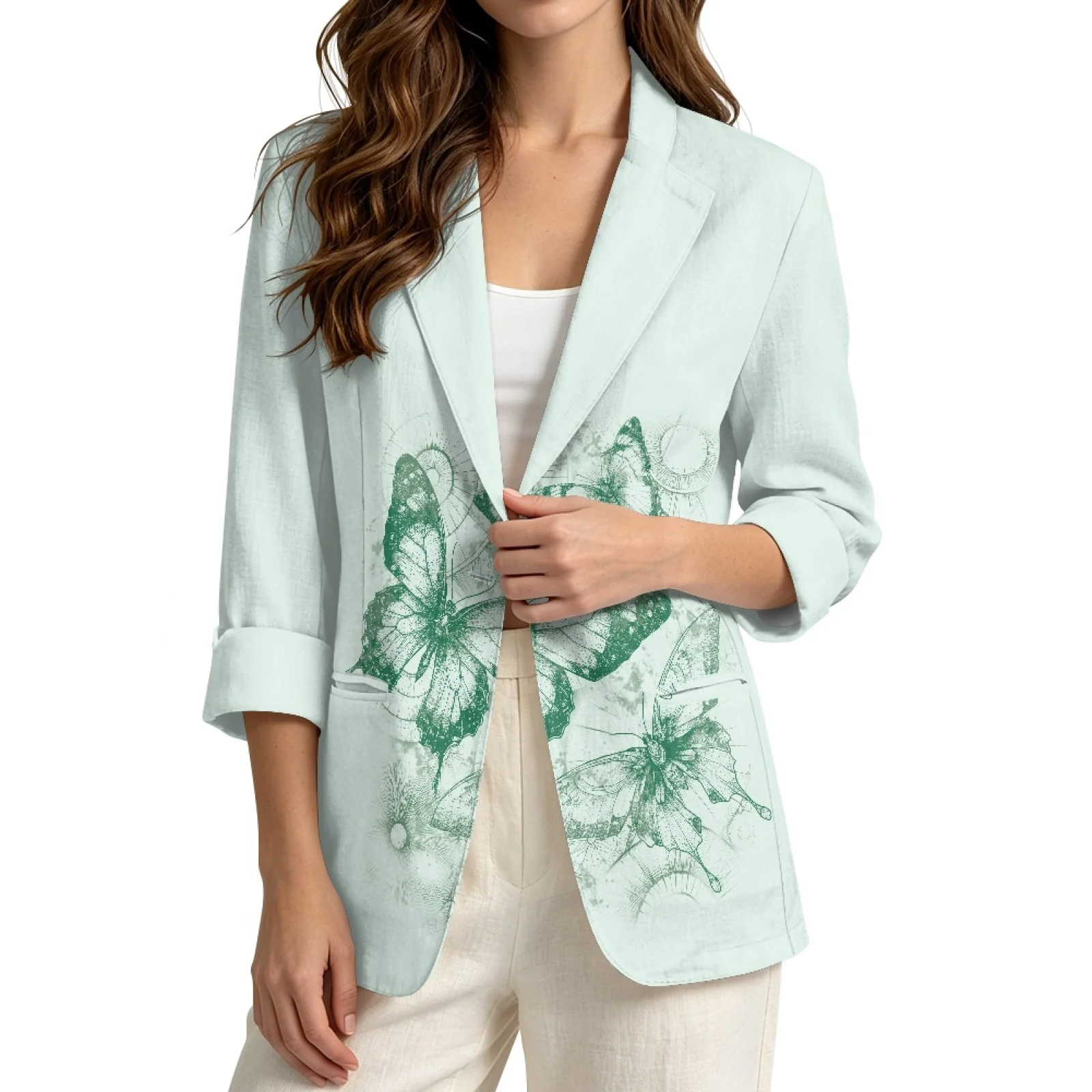 PENSTROLL Sunbeam Moths Linen Like Thin Coat Beach Cover Up for Ladies Open Front Open Front Cardigans