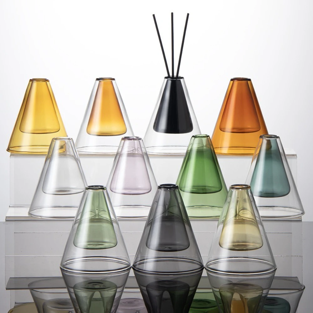 Double Layer Triangle Glass Aromatherapy Glass Bottle Oil Organizers Storage Containers Wedding Centerpiece Home Decoration