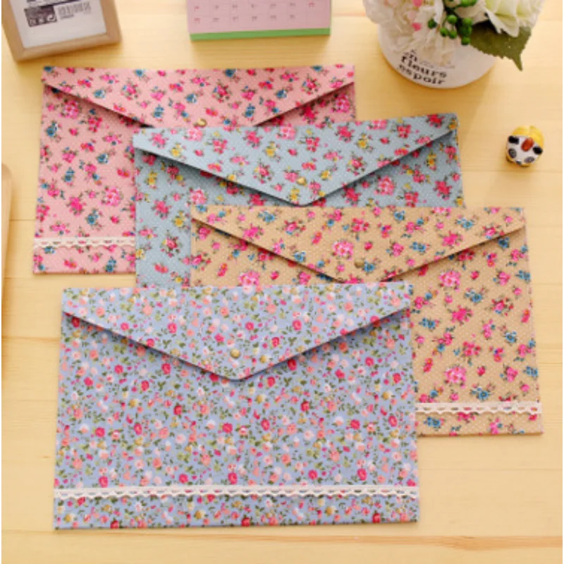Vintage Dots Flower Face Series A4 Documents File Bag Files Folder Stationery Filing Production Folders