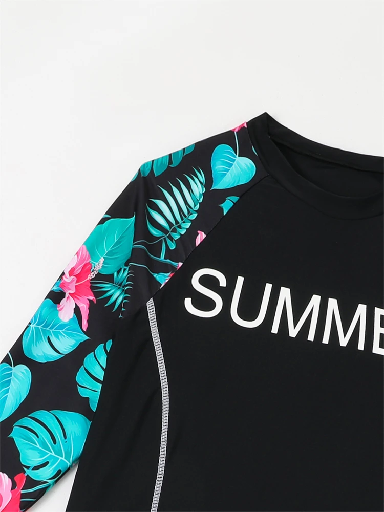 Girls Kids Swimsuit 2024 New Solid Print Long Sleeves Children Swimwear Summer Two Piece Shorts Beach Wear Bathing Suit Swimming