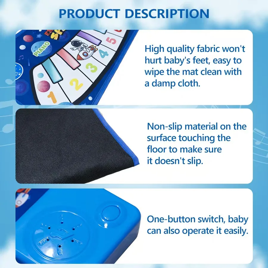 Children's Piano Mat 47*31cm Floor Keyboard Dance Pad Toy Instrument Carpet for Boys And Girls Kids' Music And Movement Gift