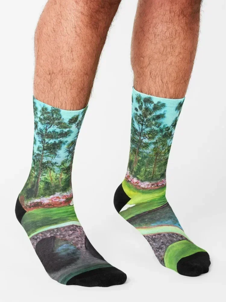 12th Hole At Augusta National Golden Bell Socks winter hockey valentine gift ideas funny sock Socks For Women Men's