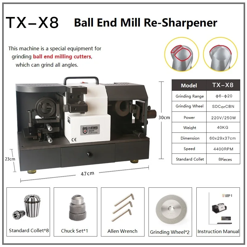 TXMC X8 6-20mm خاص دقيق الكرة الأنف نهاية مطحنة مبراة القاطع آلة الطحن