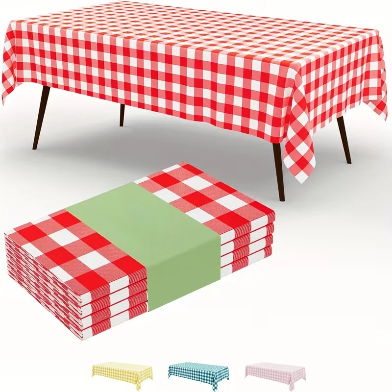1/3pcs Red And White Checkered Plastic Tablecloth, Wipe-Clean, Maintenance-Free Plastic Party Tablecloth,  Wear-Resistant