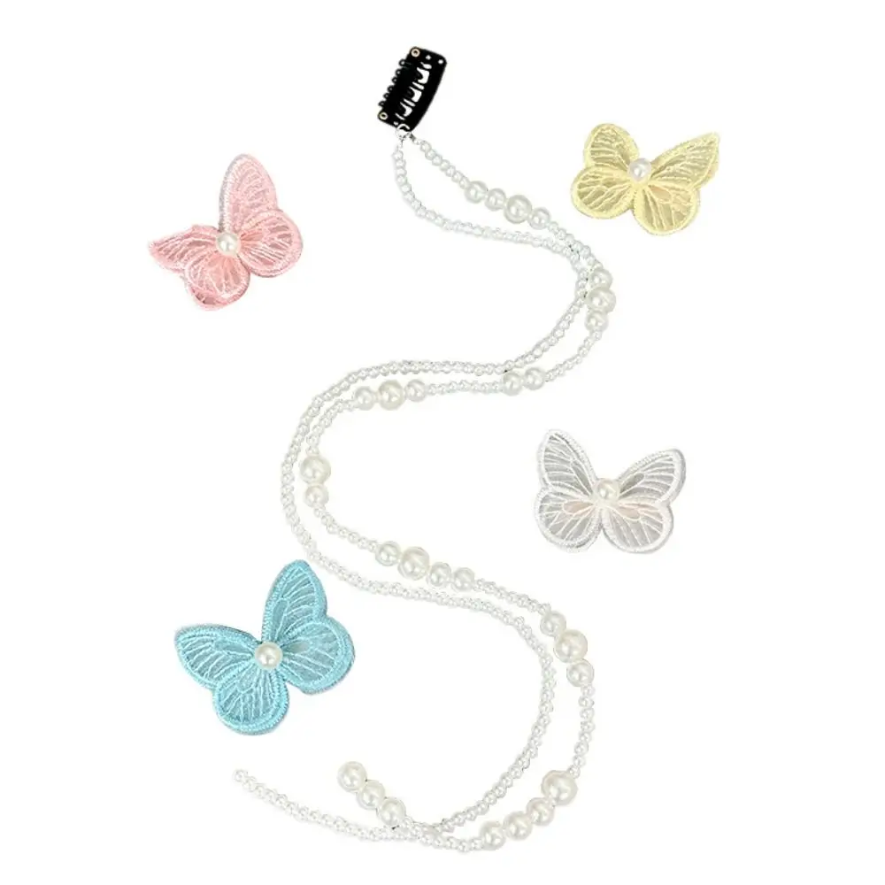 Cadena trenzada de mariposa de princesa para el cabello, horquilla trenzada de perlas, accesorios para el cabello, diadema, lazo para el cabello con borla para niños