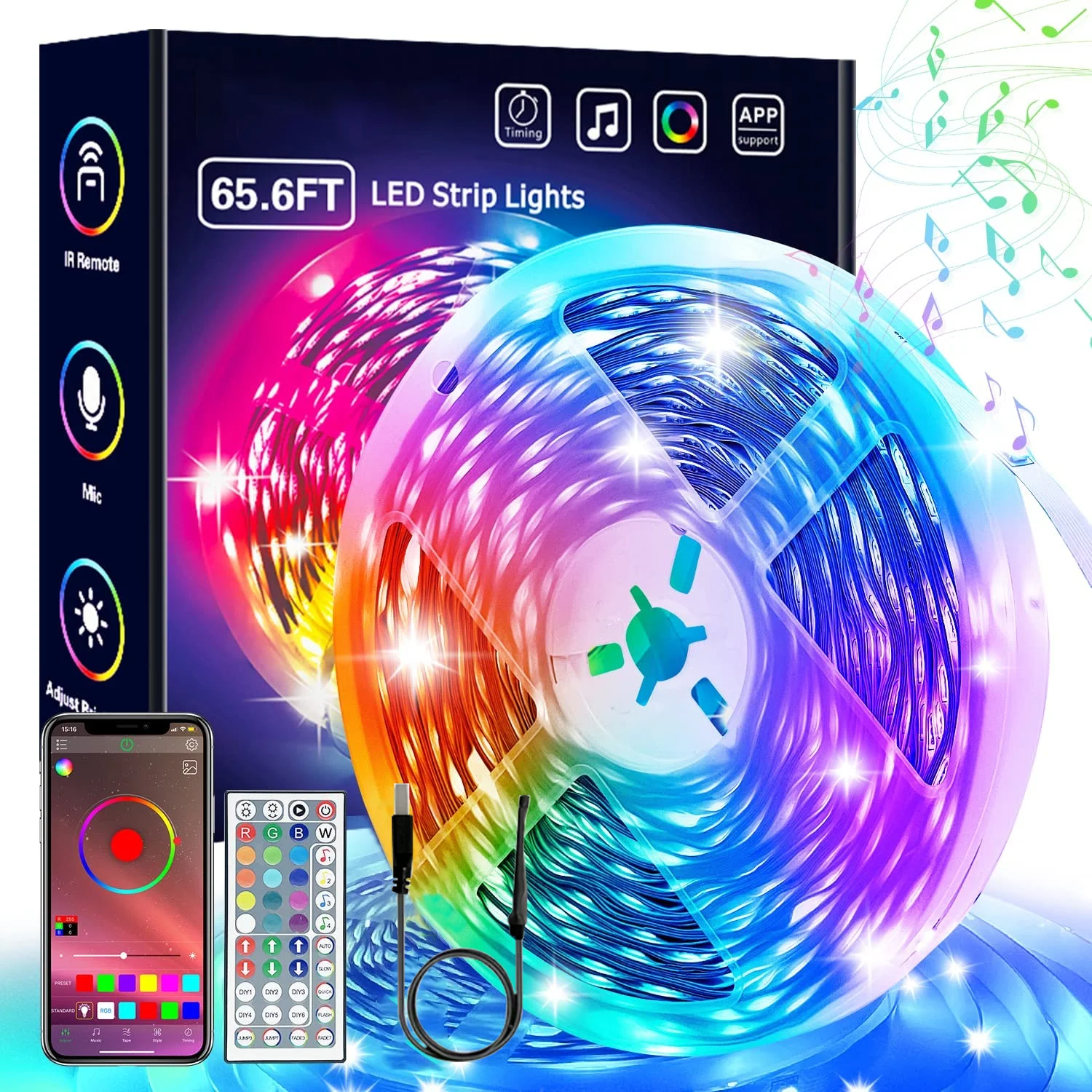 

XDD 5V Led Strip Lights APP 44Keys Music Sync Remote Control USB 5V RGB Flexible Tape for Room Decoration TV Backlight Diode