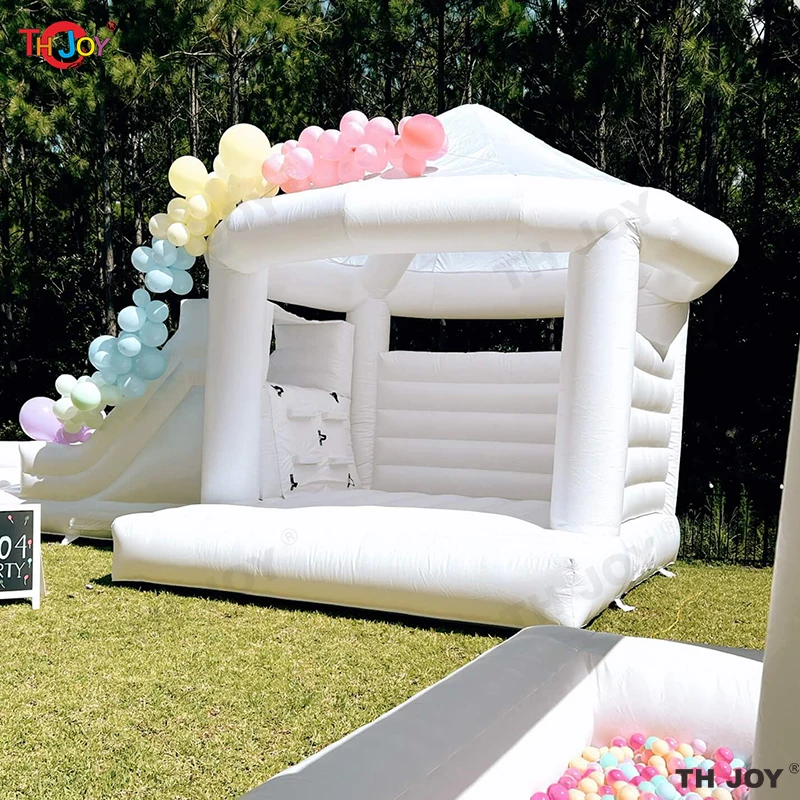 4x4m Commercial Adults Kids Inflatable White Wedding Bouncy Castle Inflatable Bounce House With Top Cover For Sale