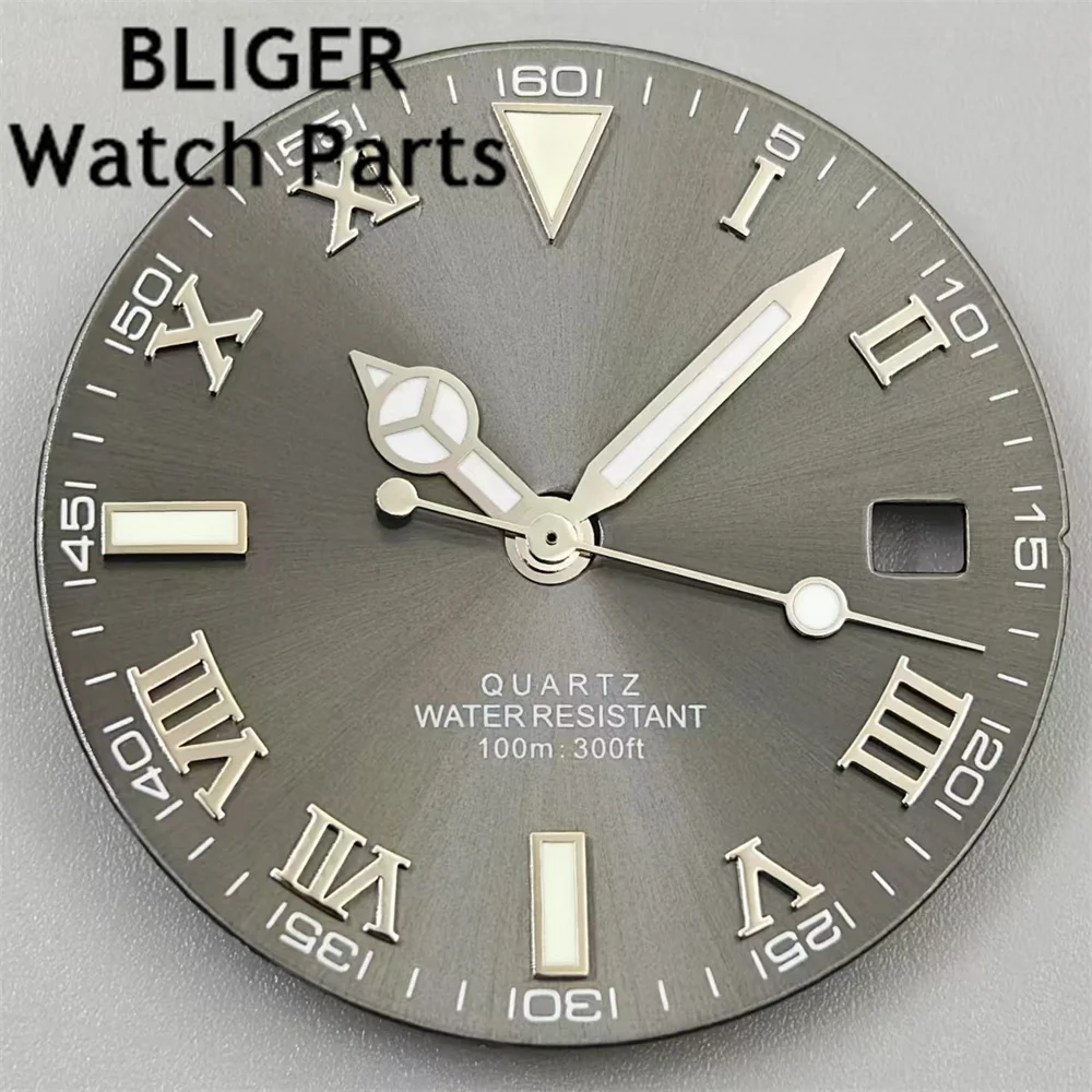 BLIGER 29 мм кварцевый циферблат для часов, черный, серый, белый, синий циферблат, зеленый светящийся, подходит для RONDA 515, кварцевый механизм