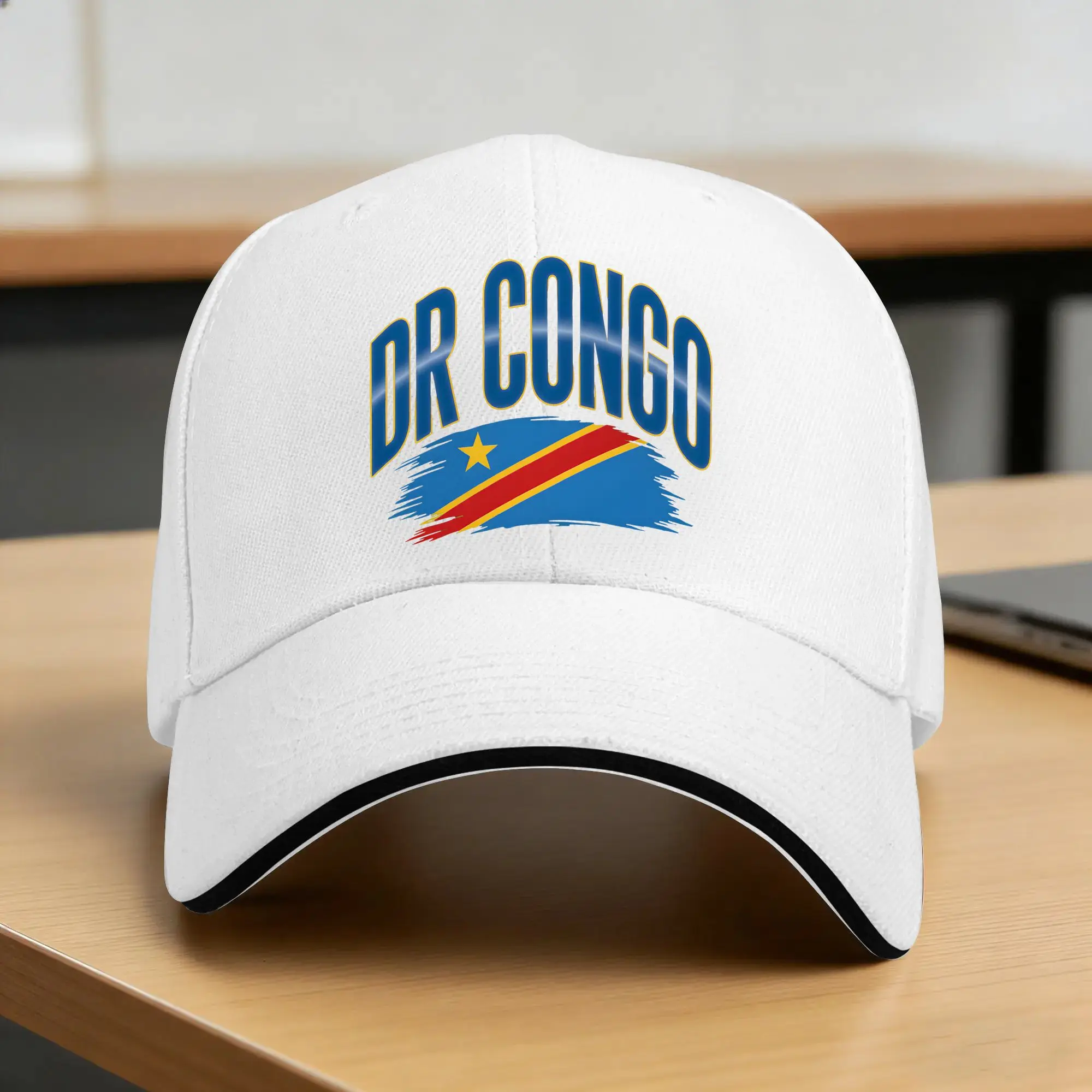 Dr Congo Flag Brush Stroke Baseball Cap  Men Custom DIY Trucker Hat Summer Trendy Tennis Skate Snapback Cap