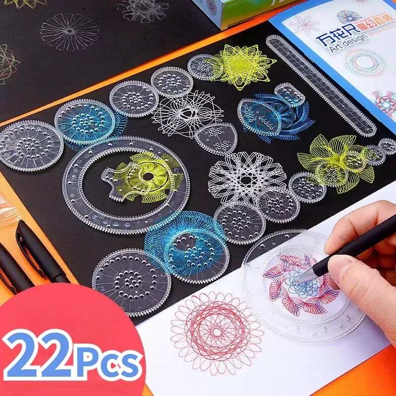 22pcs Spirograph Ruler Set Geometric Ruler Mathematical Roulette Drawing Tools Learning Painting Puzzle Toys Spirograph Art Tool