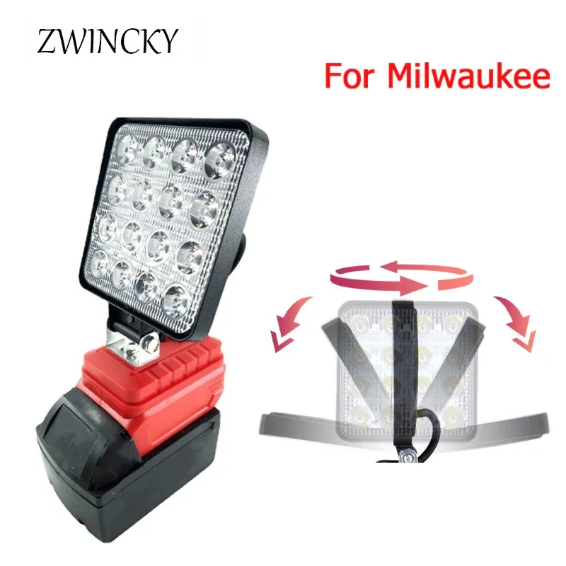 ZWINCKY Portable LED Lamp for Milwaukee 18V Li-Ion Battery Indoor Outdoors obsite Light Cordless LED Work Light Flashlight