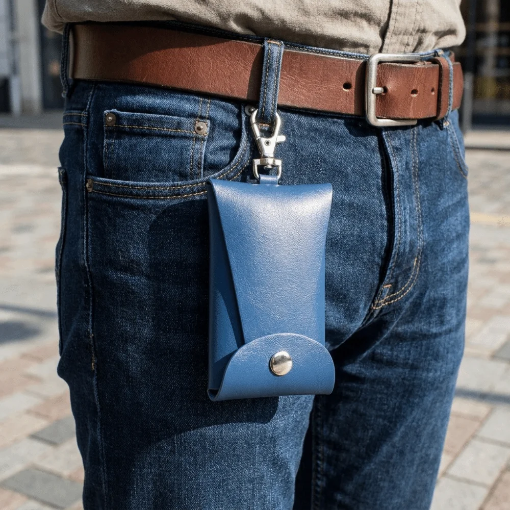 Car Key Expandable PU Leather Key Case Anti-Loss Easy-pull Key Pouch Leather Retractable Buckle Key Holder Key Pouch Storage