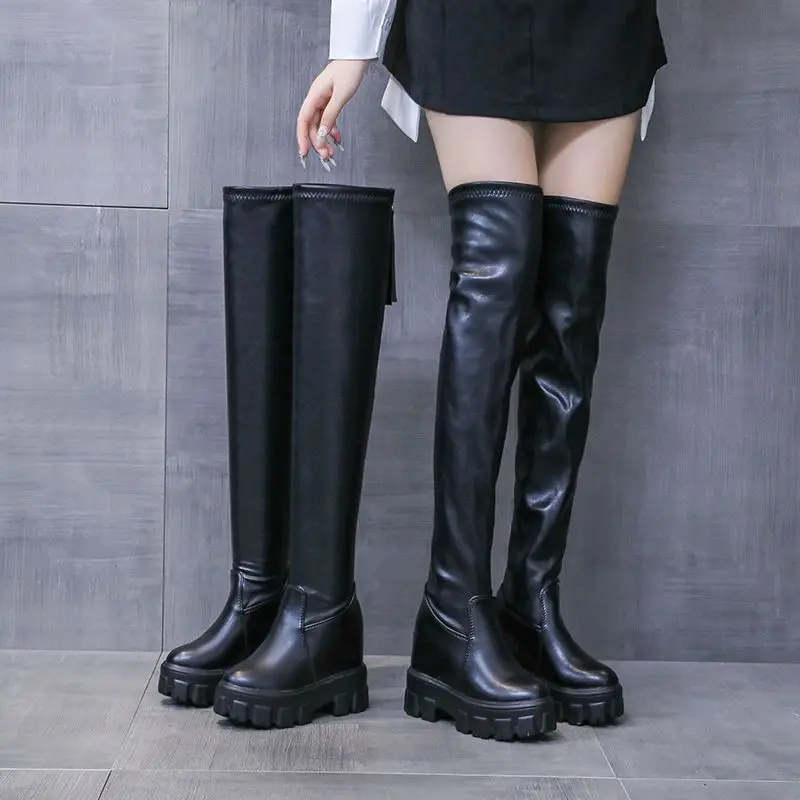 

Women's Over The Knee Leather Boots 2025 New Style 11cm Lift Anti Slip Slimming Tall Shaft Autumn Winter Petite Fit