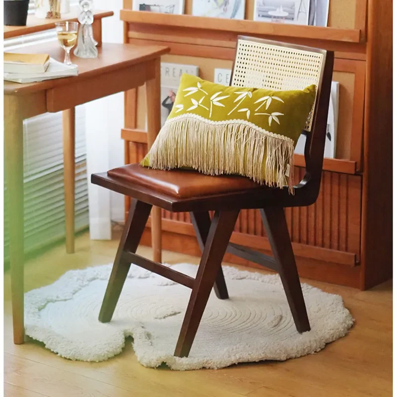 Retro Rattan Woven Dining Chairs, Restaurant Chair, High Elastic Cushion, Makeup Chair, Study Backrest, Modern Furniture