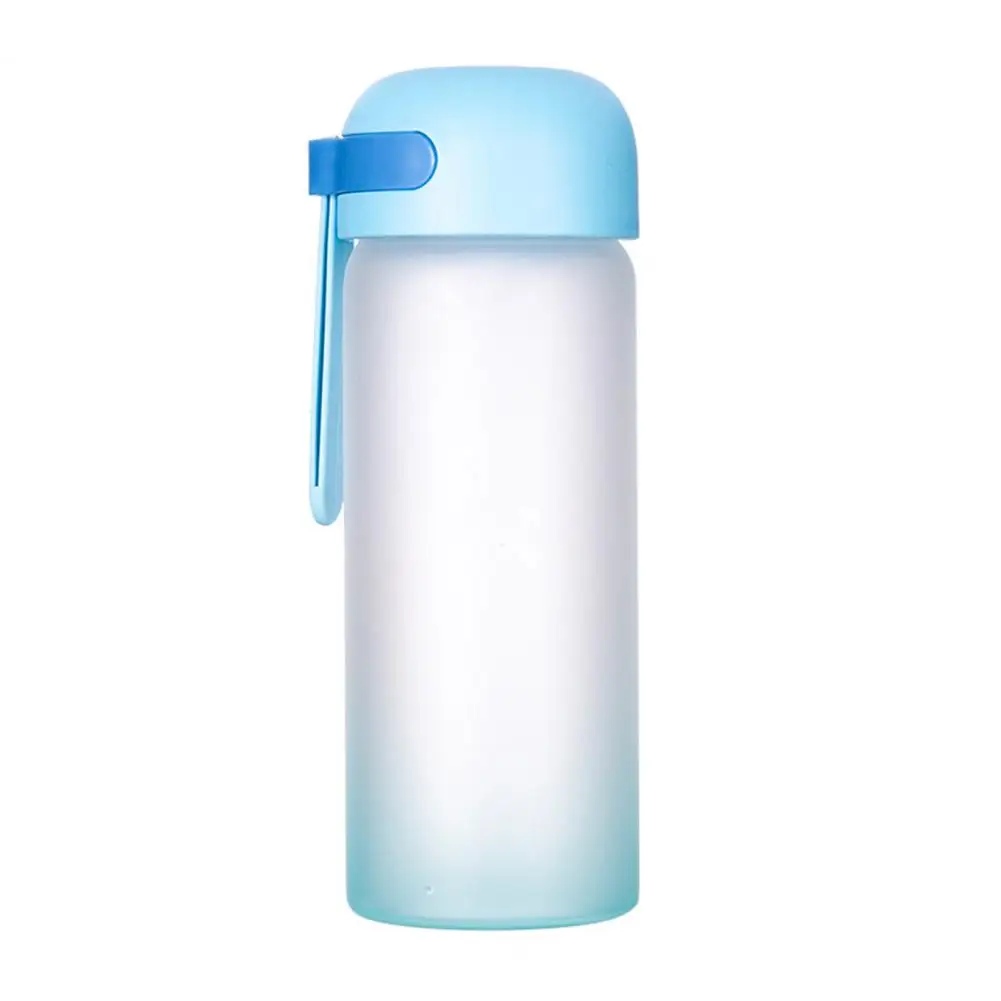 Botella de agua de vidrio de 320ml/420ml, hermosa botella de agua de vidrio de buen sellado en forma de cilindro PP esmerilado para la escuela