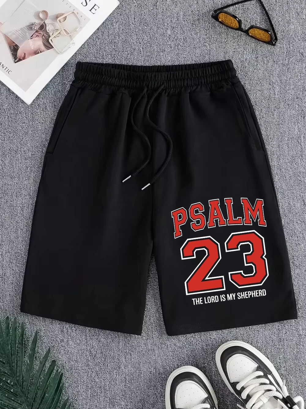 

Psalm Numbers 23 Prints Pants Mens Basics High Waisted Knee Length Shorts Summer Oversized Shorts Casual Pocket Male Clothes