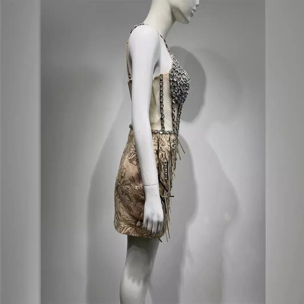 반짝이는 시퀸 자수 시스루 메쉬 드레스 여성 파티 디너 드레스