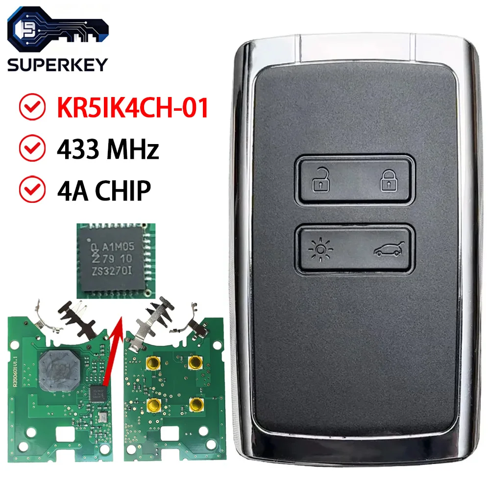 SUPERKEY For Renault Megane4 Espace5 Kadjar Talisman 2016 - 2019 Smart Keyless Key NCF29AxM 4A Chip 434Mhz KR5IK4CH-01
