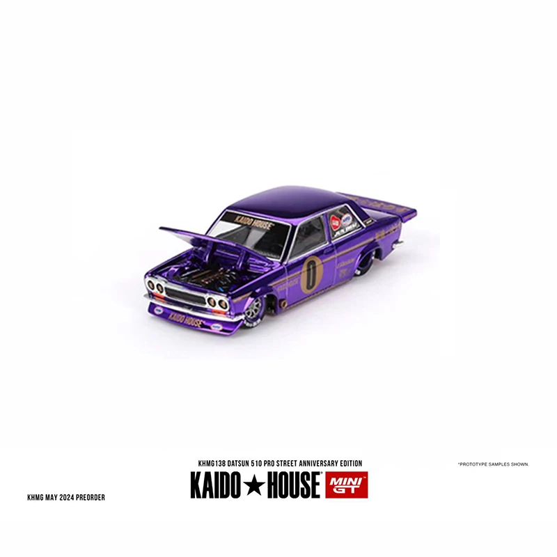 Kaido House + MINIGT 1:64 Model Car Datsun 510 Pro Street Anniversary Edition Alloy Die-Cast Vehicle #138 Metal Purple