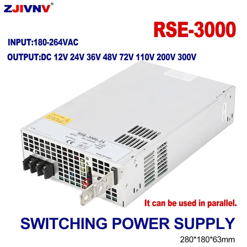 3000W Switching Power Supply AC 180-264V to DC 12V 24V 36V 48V 60V 72V 80V 110V 200V  SMPS can be connected in parallel RSE-3000